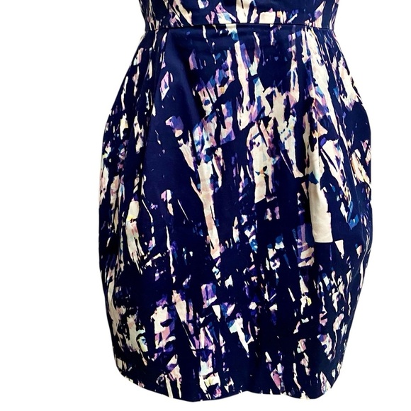 Club Monaco Abstract Print Sleeveless Dress Size 4 | Purple Navy Cream Cocktail - Picture 3 of 13